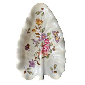 Lefton Hand Painted Floral Leaf Shape Trinket Dish Spoon Rest 759 Butterflies